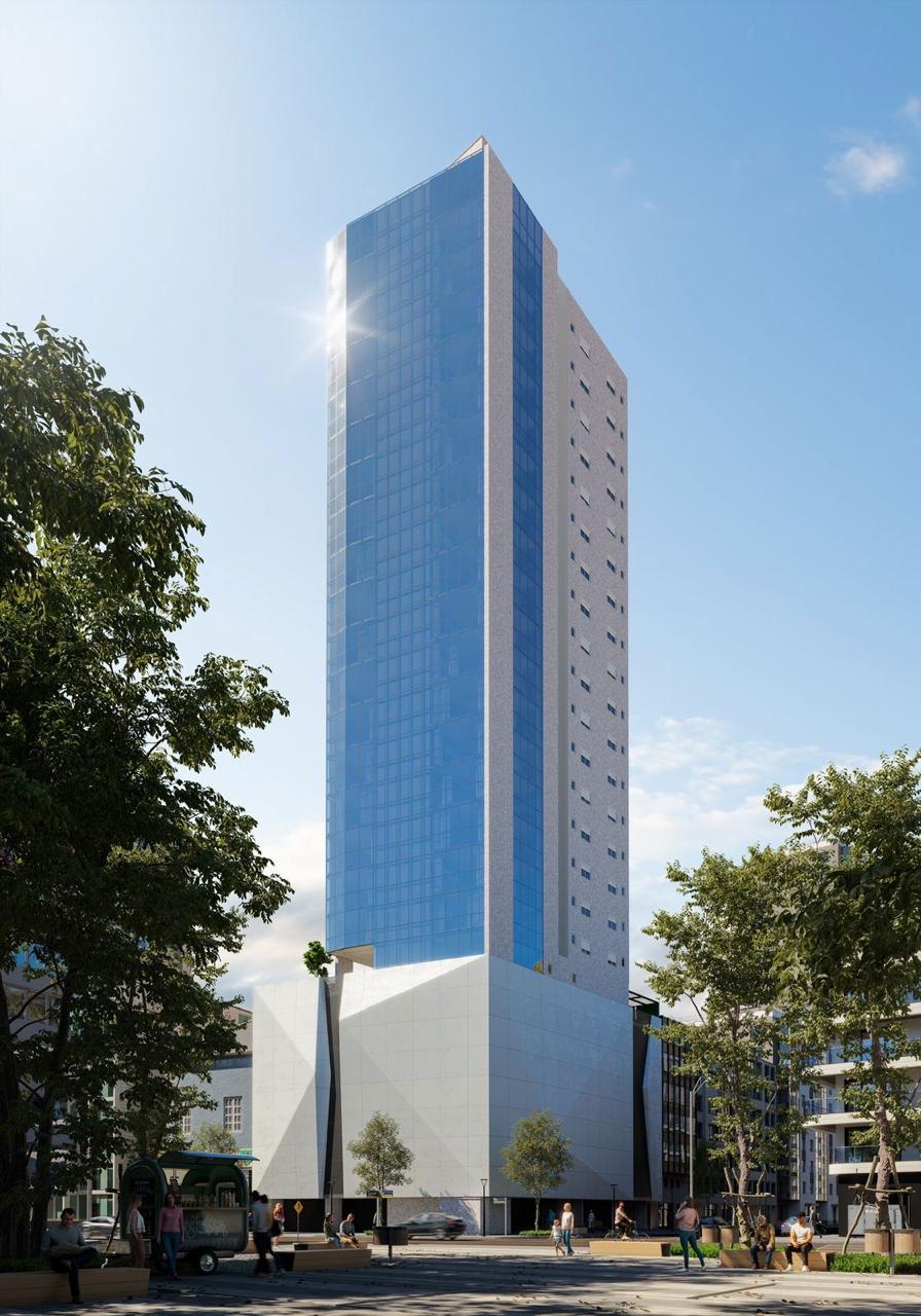 Evolução da Obra Blue Tower - Vista Diurna do Edifício em Porto Belo